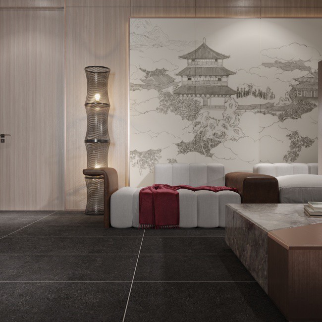 Black Stone Effect Floor Tiles